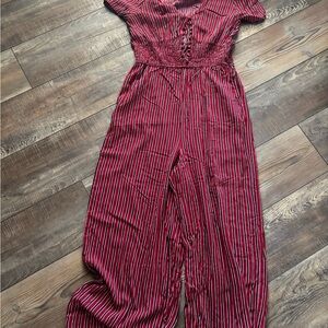 Striped Women's Jumpsuit - Red and Black